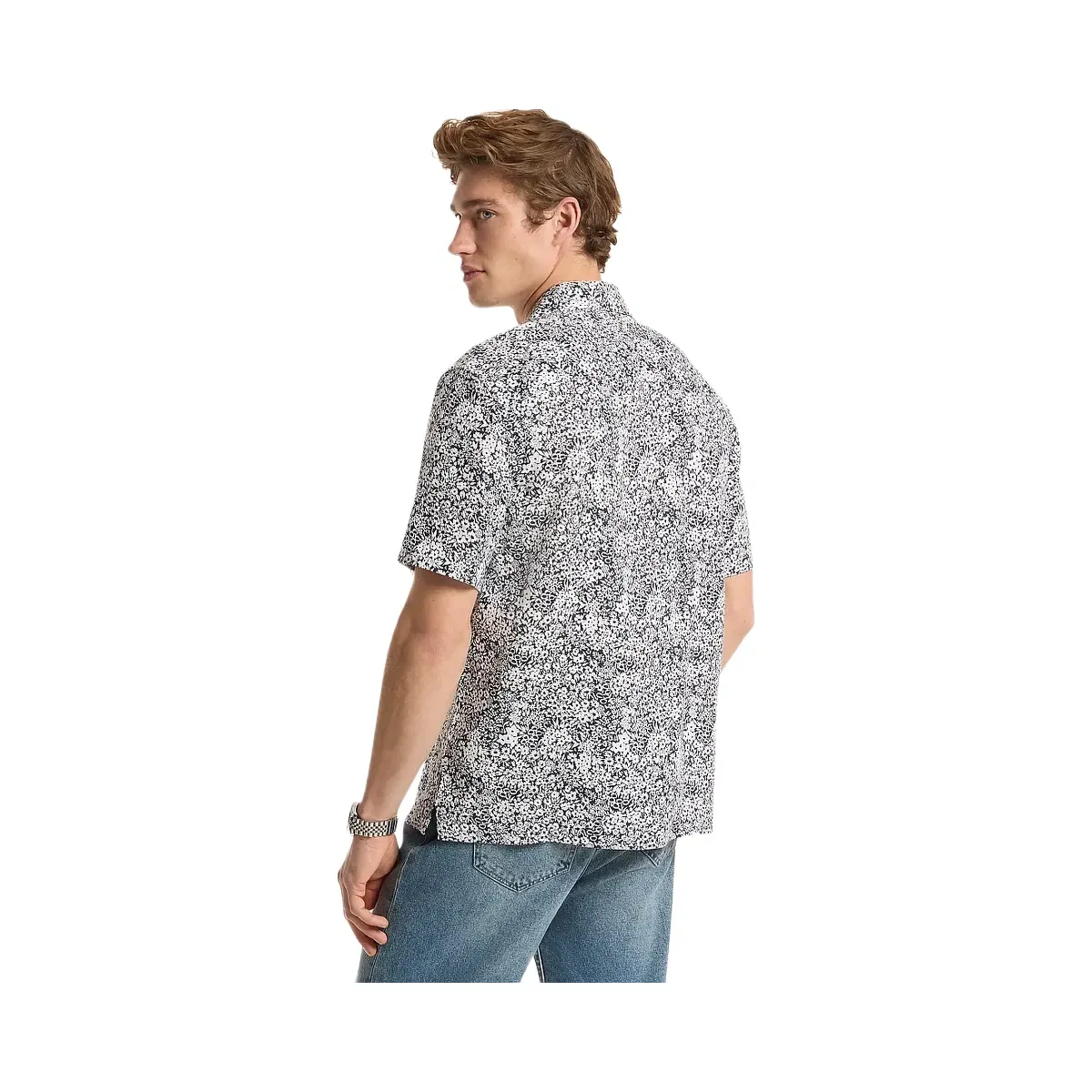 Michael Kors Floral Print Linen Shirt Midnight