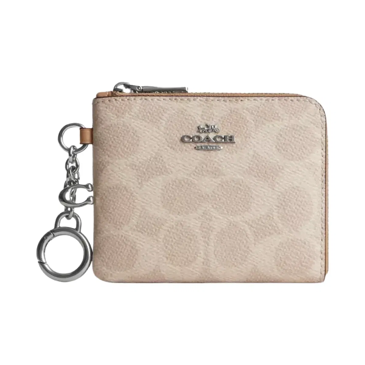 Coach Small Corner Zip Wallet In Signature Canvas in Silver Sand Taupe