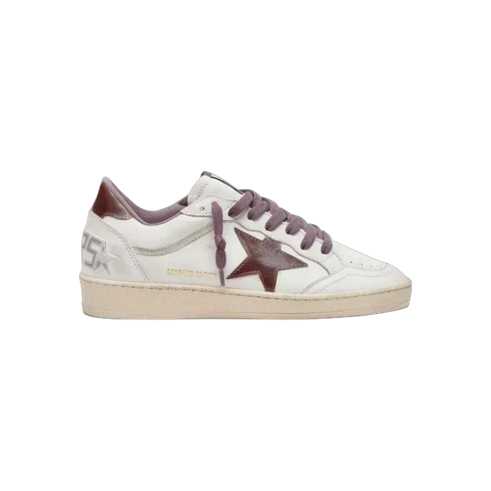 Golden Goose Ball Star LTD In White Leather With Burgundy Leather Star