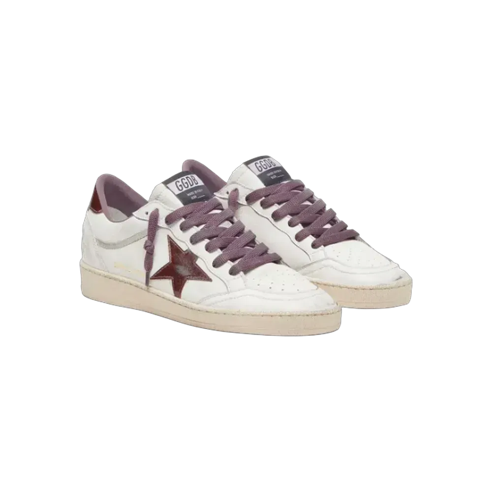 Golden Goose Ball Star LTD In White Leather With Burgundy Leather Star