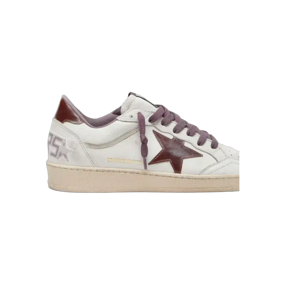 Golden Goose Ball Star LTD In White Leather With Burgundy Leather Star
