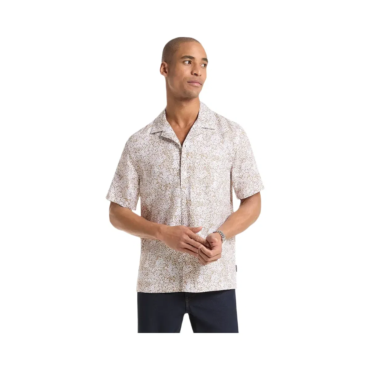 Michael Kors Floral Print Linen Shirt Dark Camel