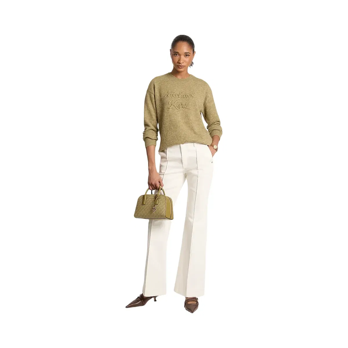Michael Kors Logo Appliqué Knit Sweater Oregano