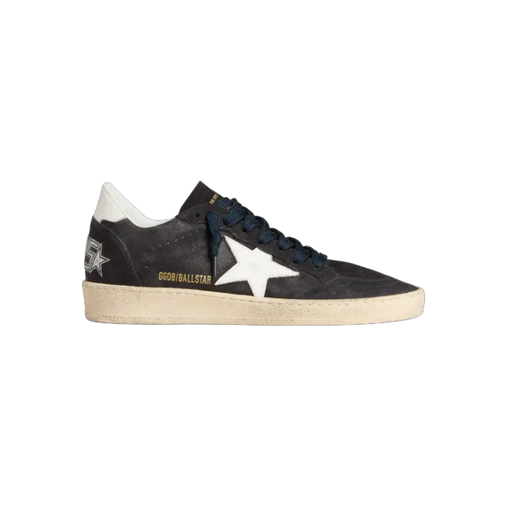 Golden Goose Ball Star In Dark Blue Suede With Leather Star And Heel Tab