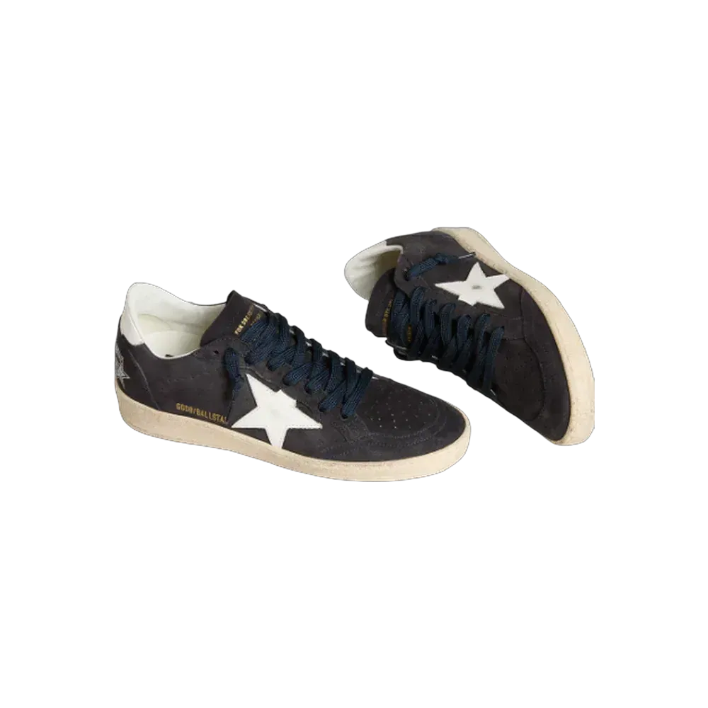 Golden Goose Ball Star In Dark Blue Suede With Leather Star And Heel Tab
