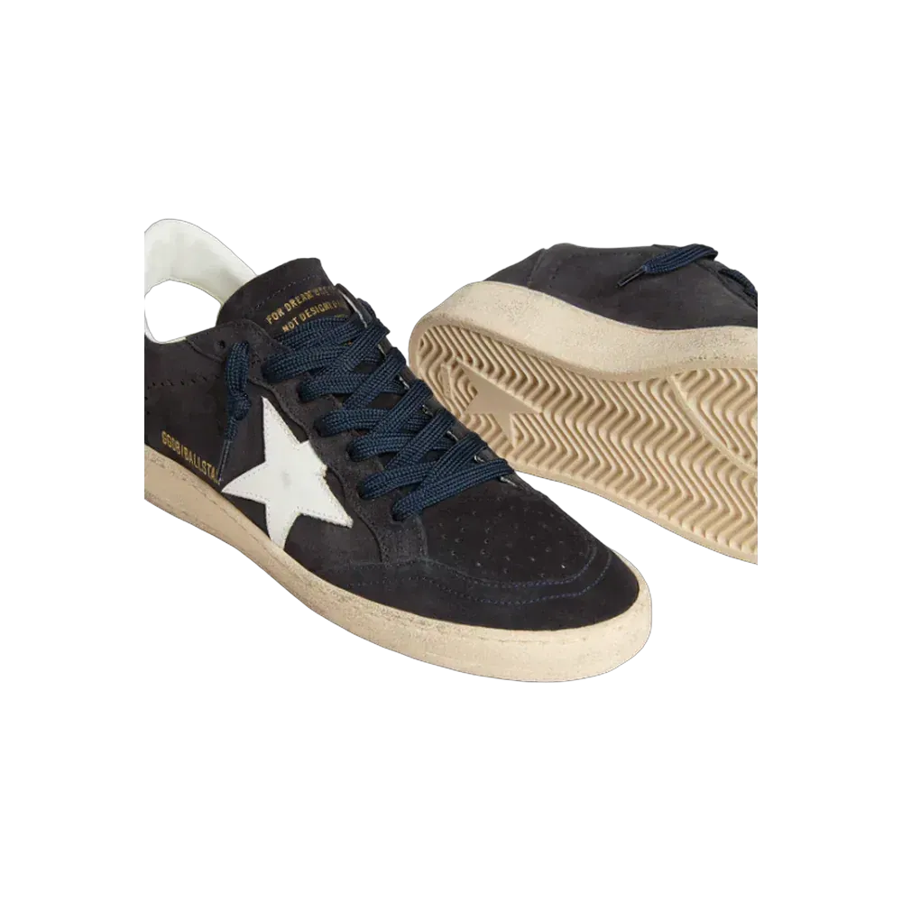 Golden Goose Ball Star In Dark Blue Suede With Leather Star And Heel Tab