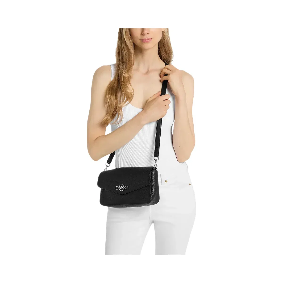 Michael Kors Kacey Medium Pebbled Leather Shoulder Bag Black