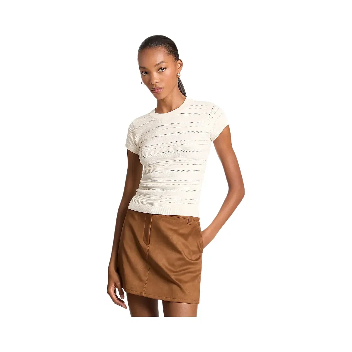 Michael Kors Knit Short-Sleeve Top Bone