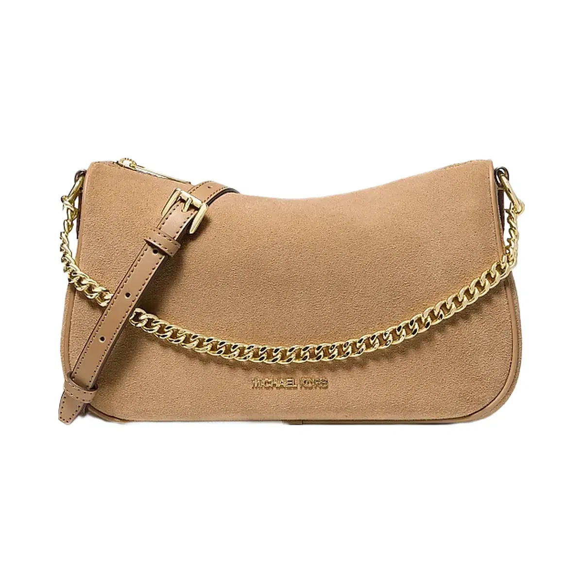 Michael Kors Carmela Medium Suede Convertible Crossbody Bag Camel