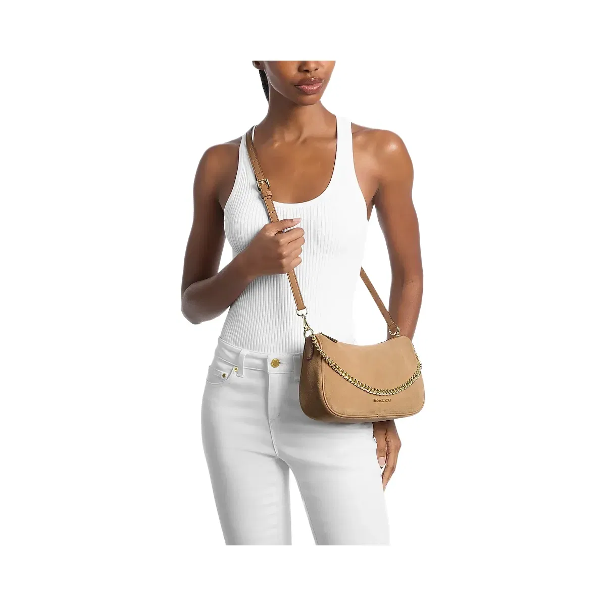 Michael Kors Carmela Medium Suede Convertible Crossbody Bag Camel