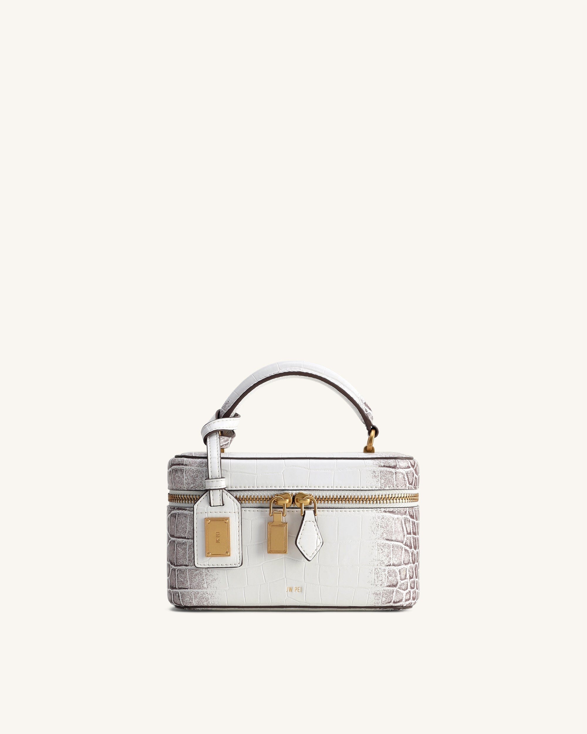 JW PEI Cleo Box Shape Top Handle Bag White Croc