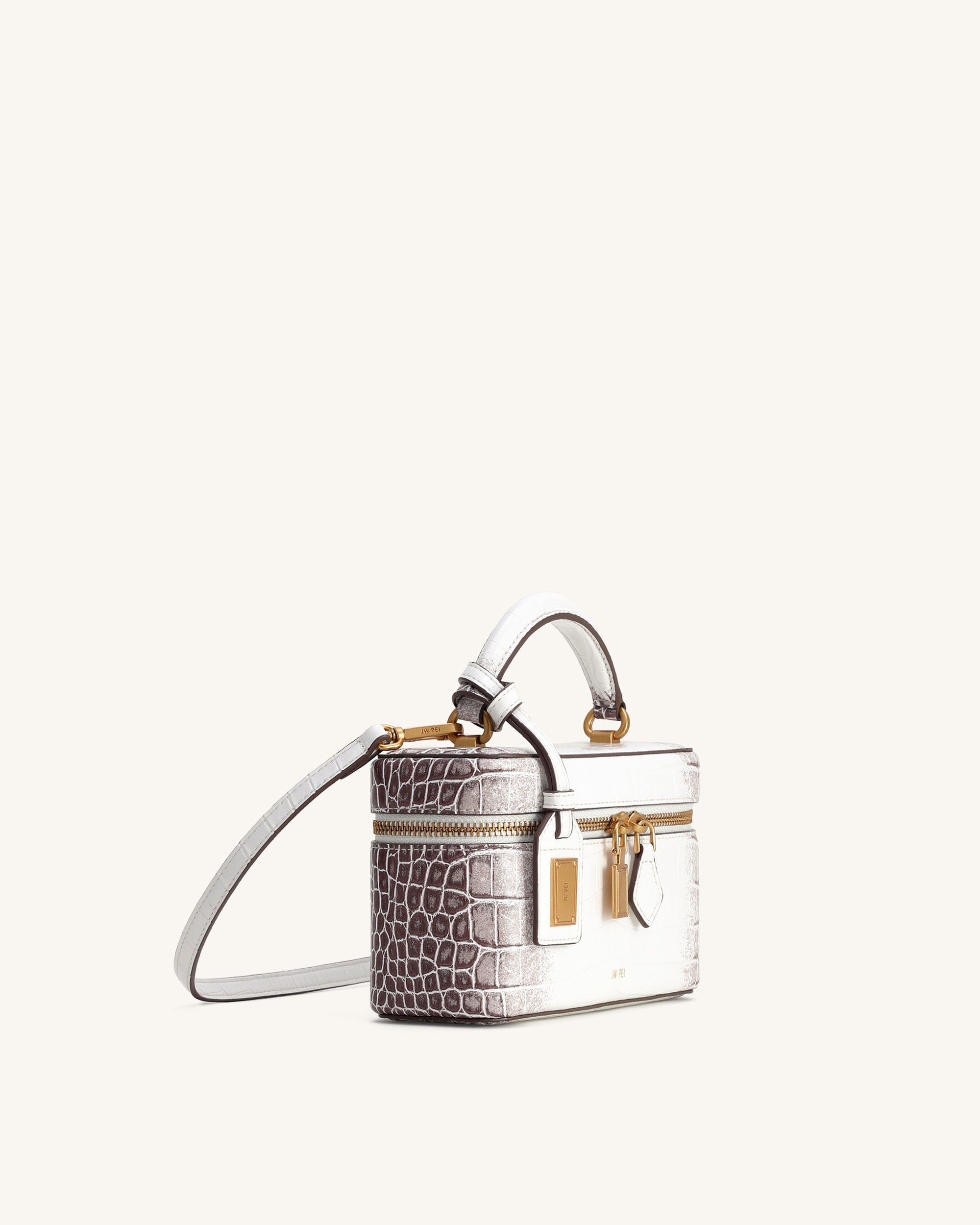 JW PEI Cleo Box Shape Top Handle Bag White Croc
