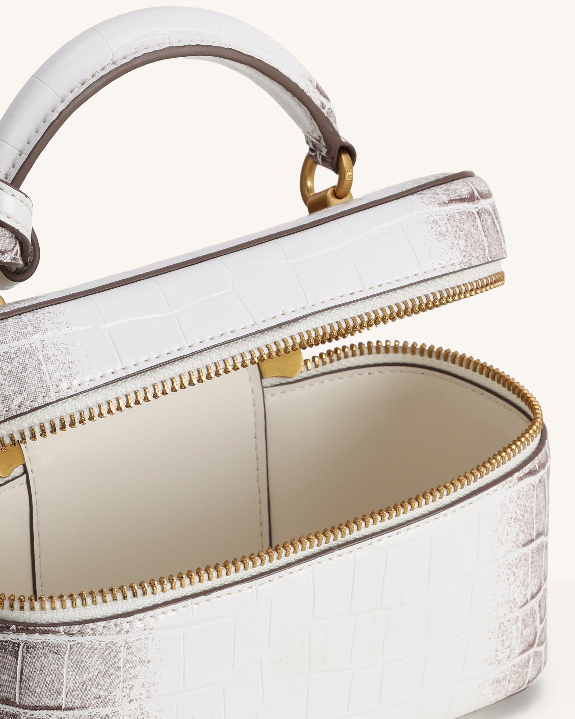 JW PEI Cleo Box Shape Top Handle Bag White Croc