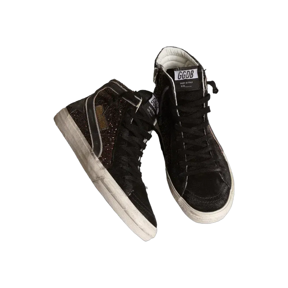 Golden Goose Slide In Brown Glitter With Black Leather Star And Flash