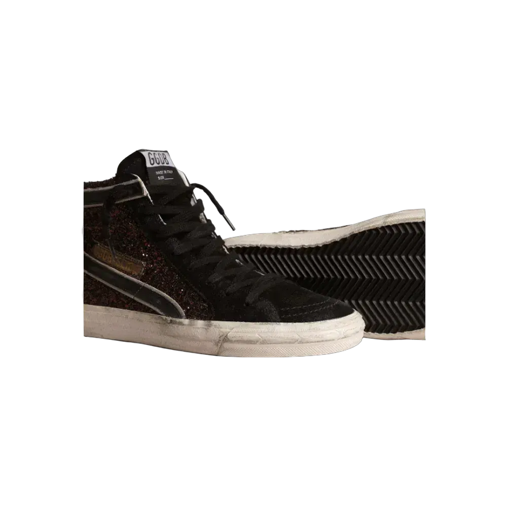 Golden Goose Slide In Brown Glitter With Black Leather Star And Flash