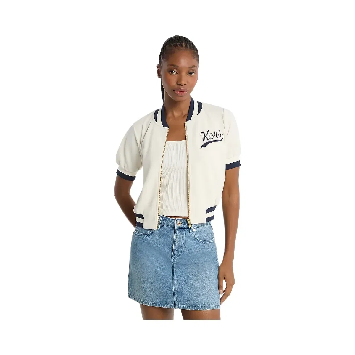 Michael Kors Sporty Piqué Cropped Short-Sleeve Jacket Bone