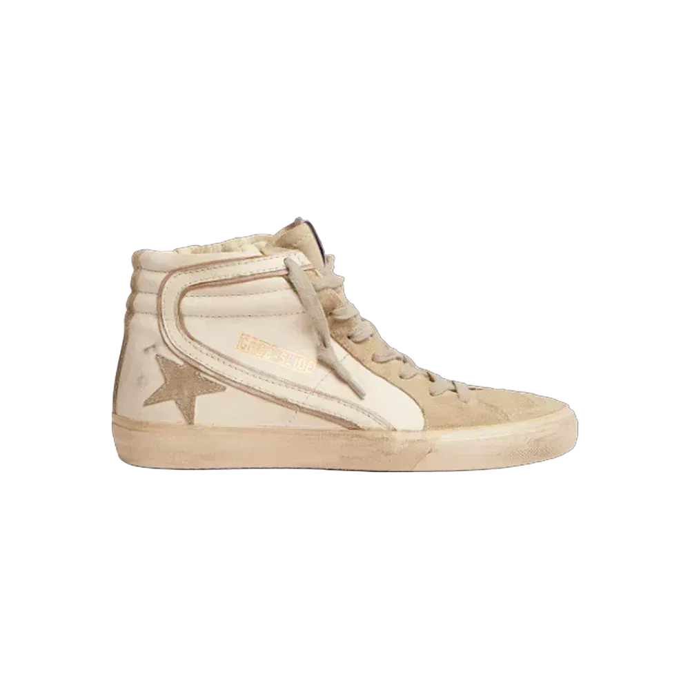 Golden Goose Slide With Ice-Gray Suede Star And White Flash