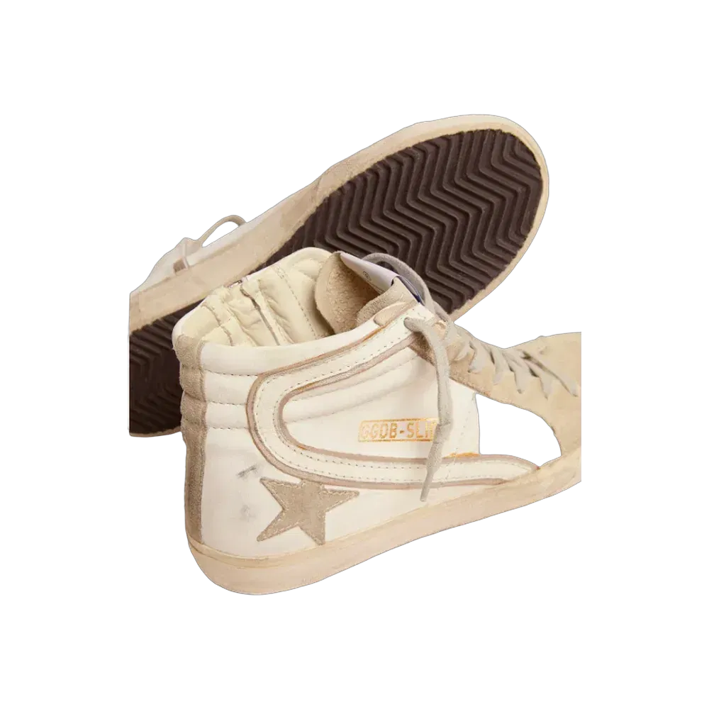 Golden Goose Slide With Ice-Gray Suede Star And White Flash