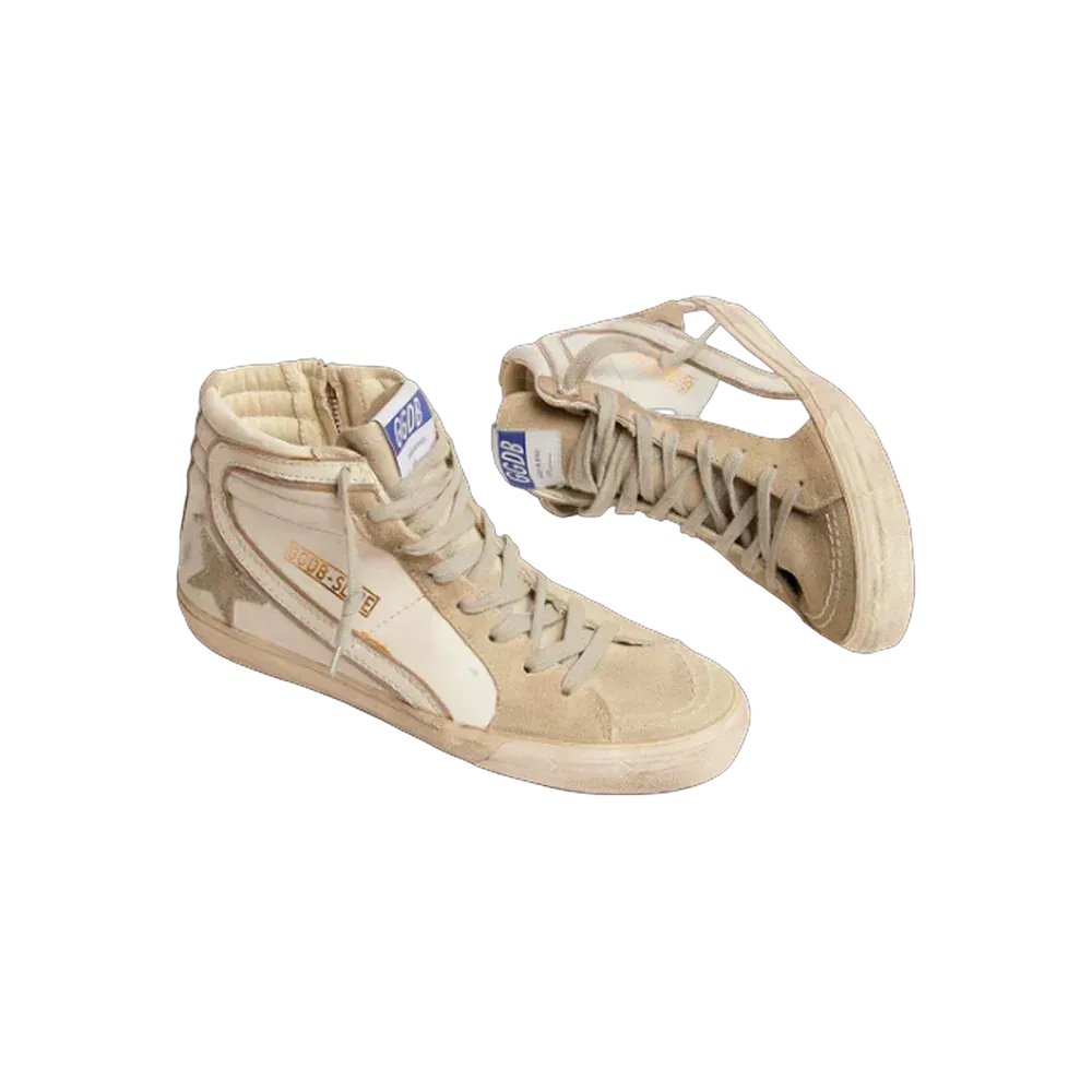 Golden Goose Slide With Ice-Gray Suede Star And White Flash