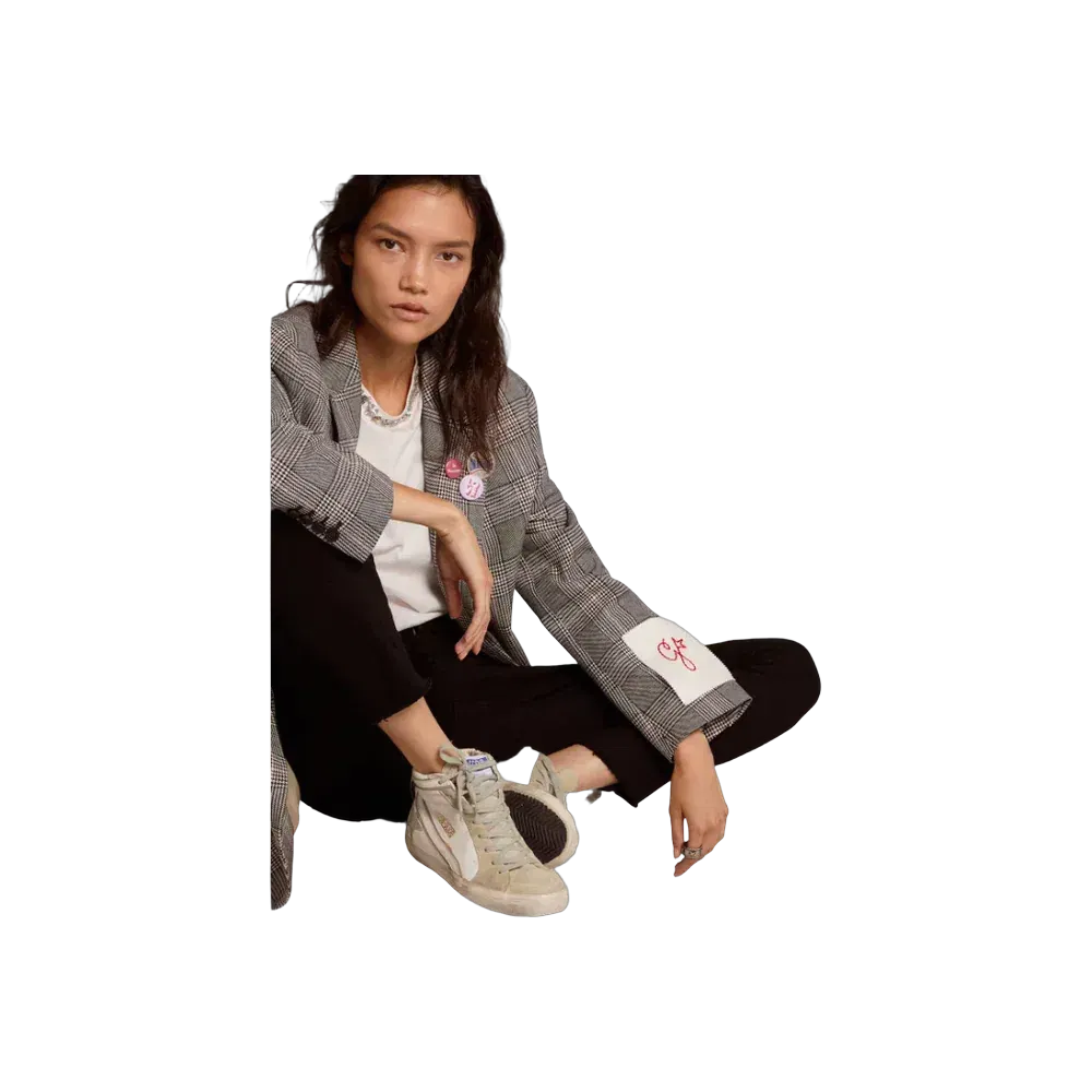 Golden Goose Slide With Ice-Gray Suede Star And White Flash