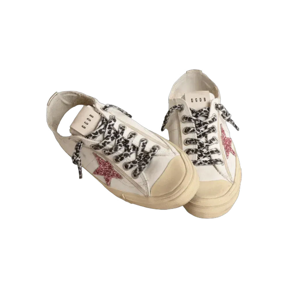 Golden Goose V-Star With Pink Glitter Star And Metallic Leather Heel Tab