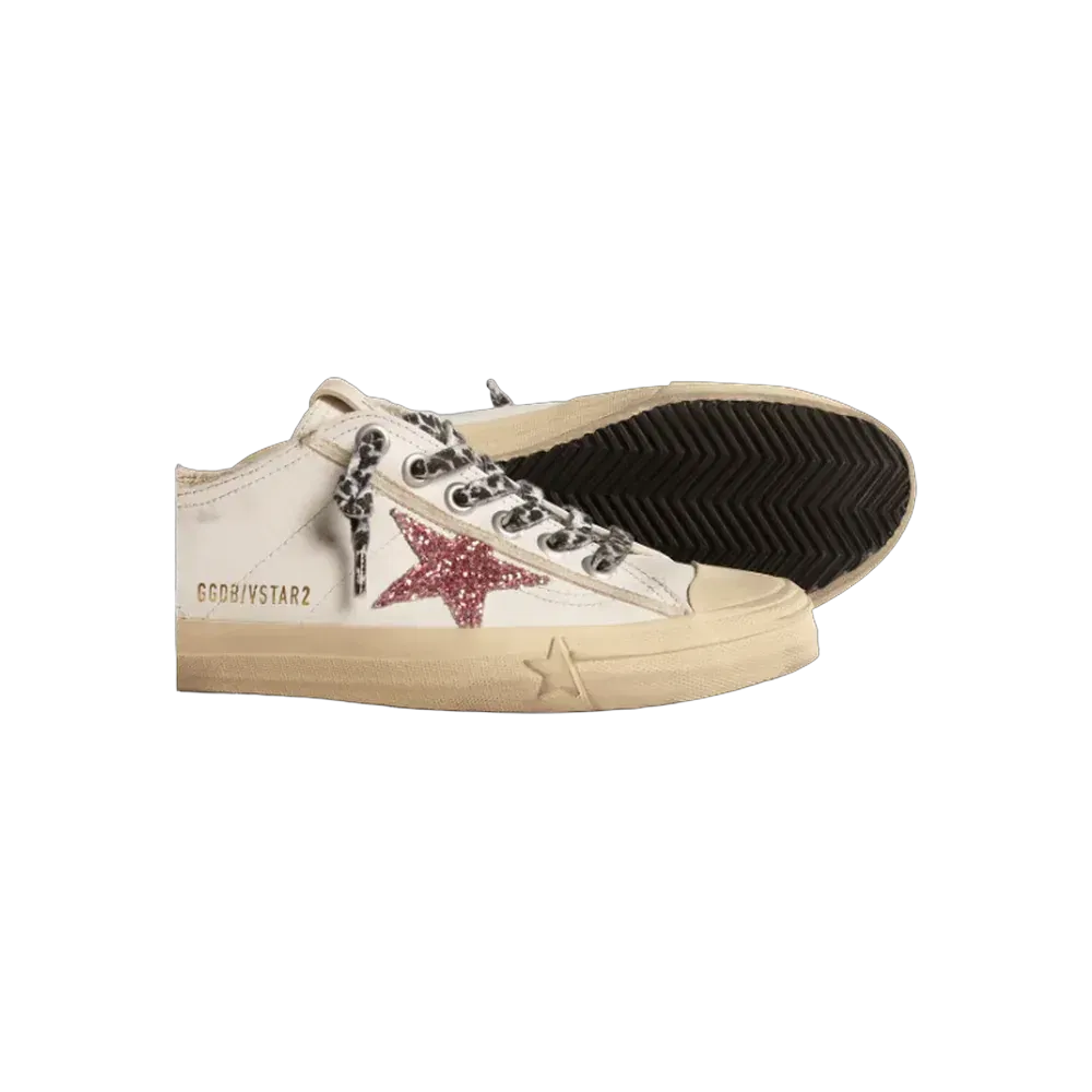 Golden Goose V-Star With Pink Glitter Star And Metallic Leather Heel Tab