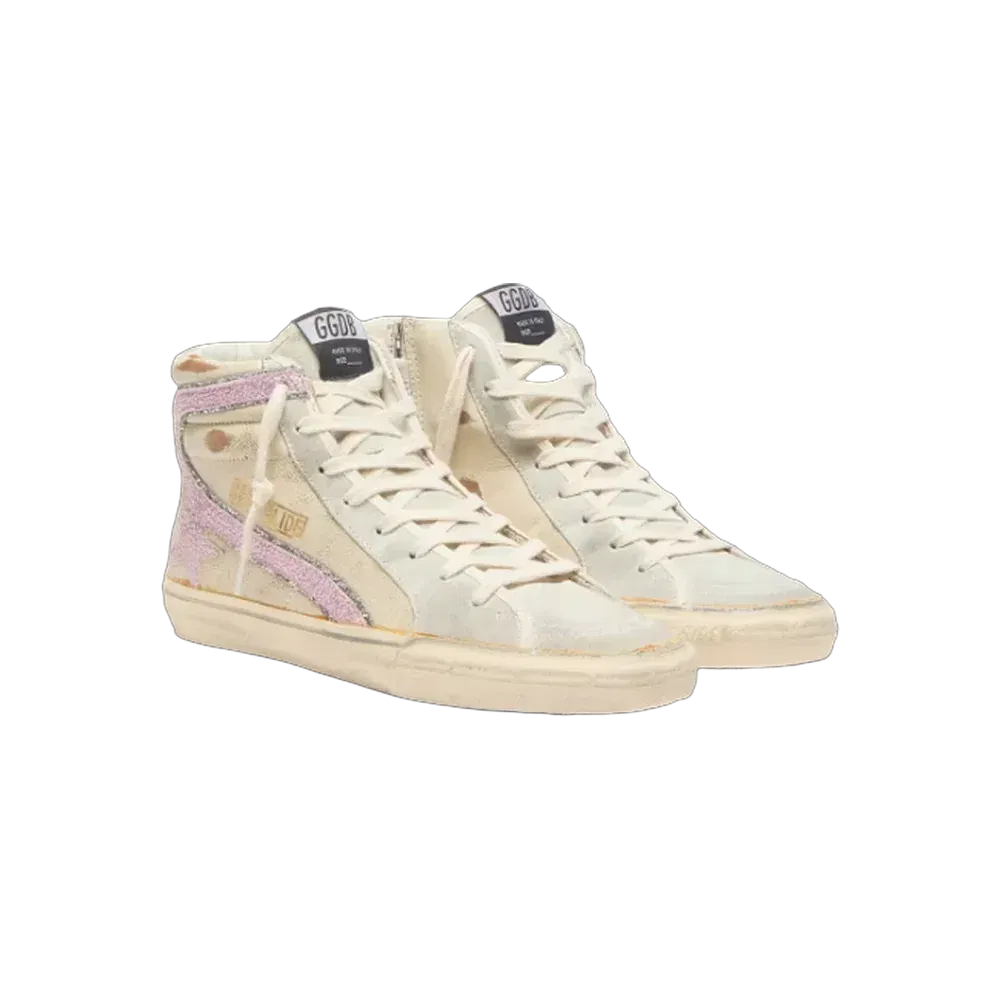 Golden Goose Slide In Beige With Pink Metallic Leather Star And Flash