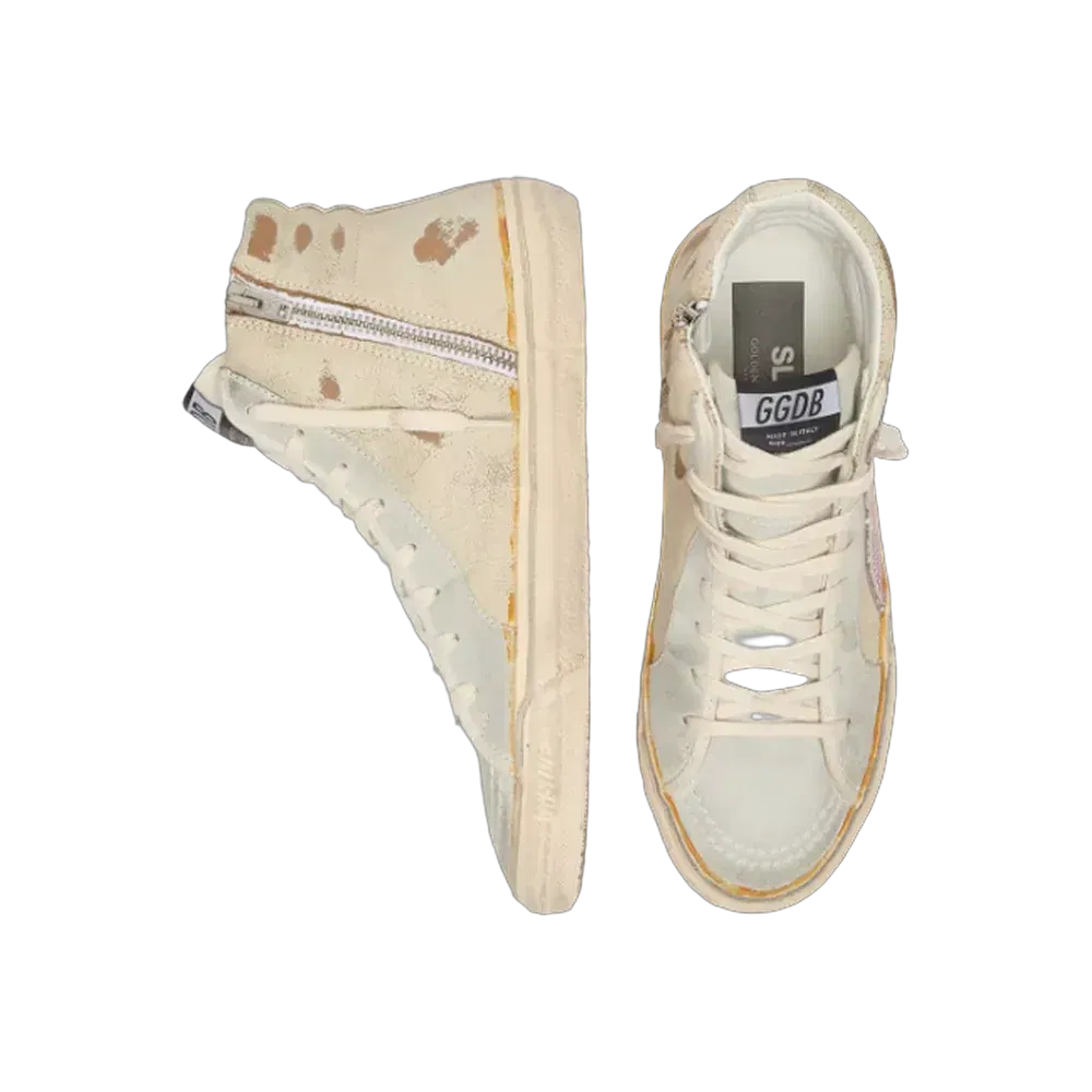 Golden Goose Slide In Beige With Pink Metallic Leather Star And Flash