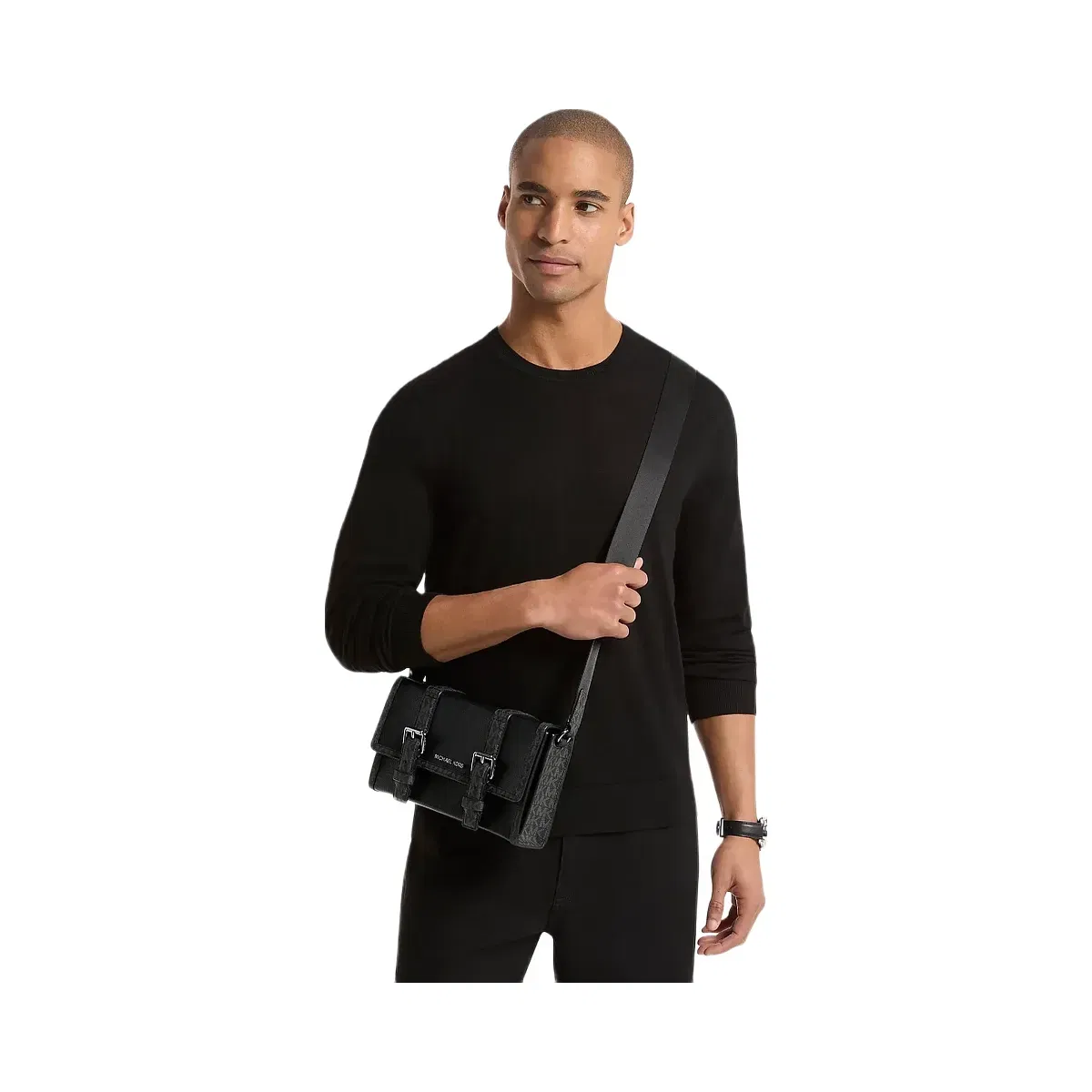 Michael Kors Cooper Pebbled Leather and Signature Logo Trunk Crossbody Bag Black