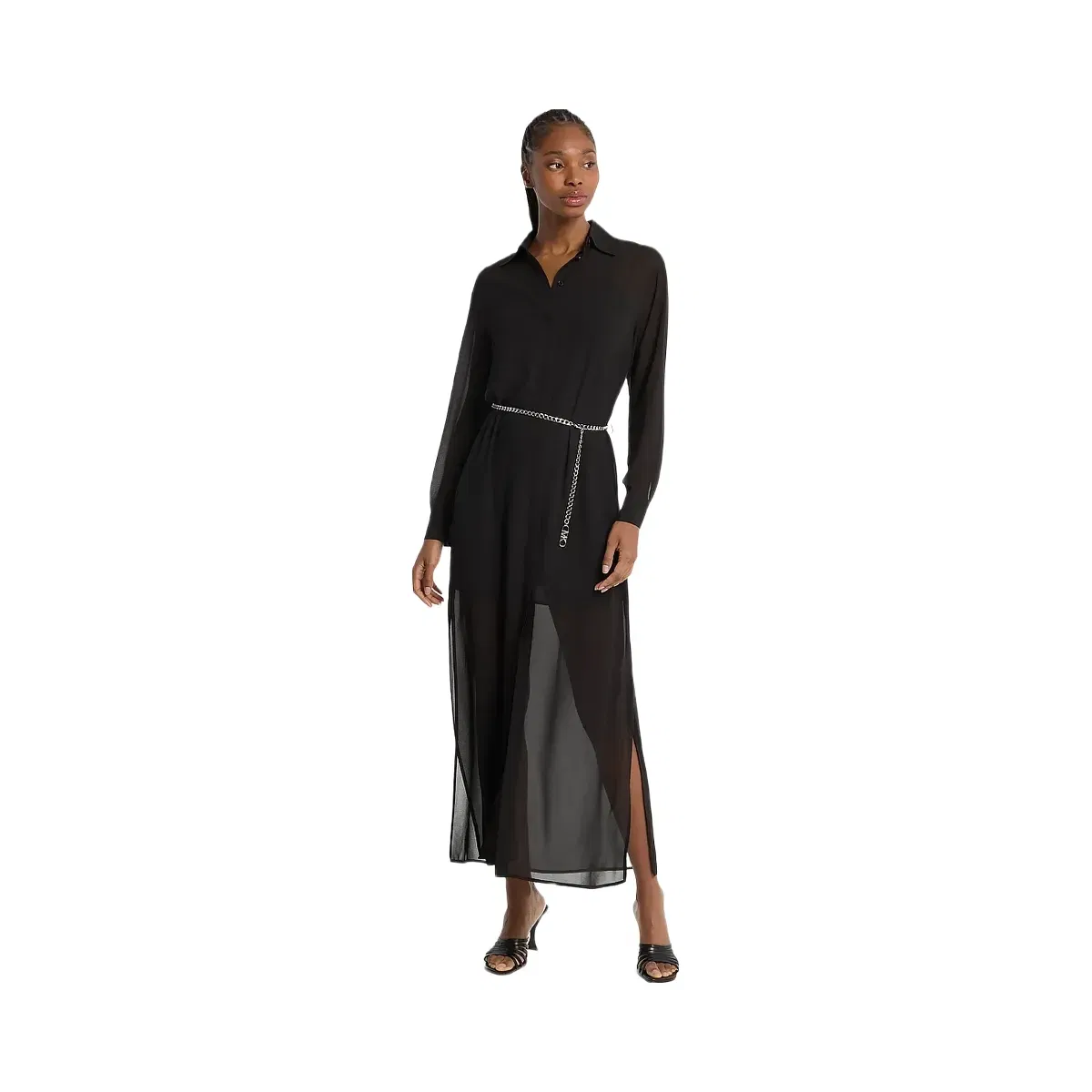 Michael Kors Georgette Belted Shirtdress Black