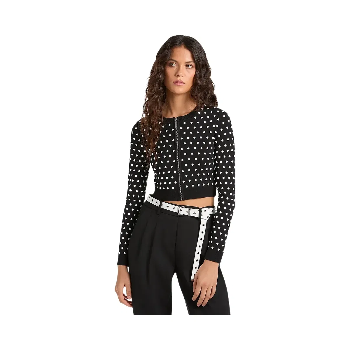 Michael Kors Studded Cropped Zip-Up Cardigan Black