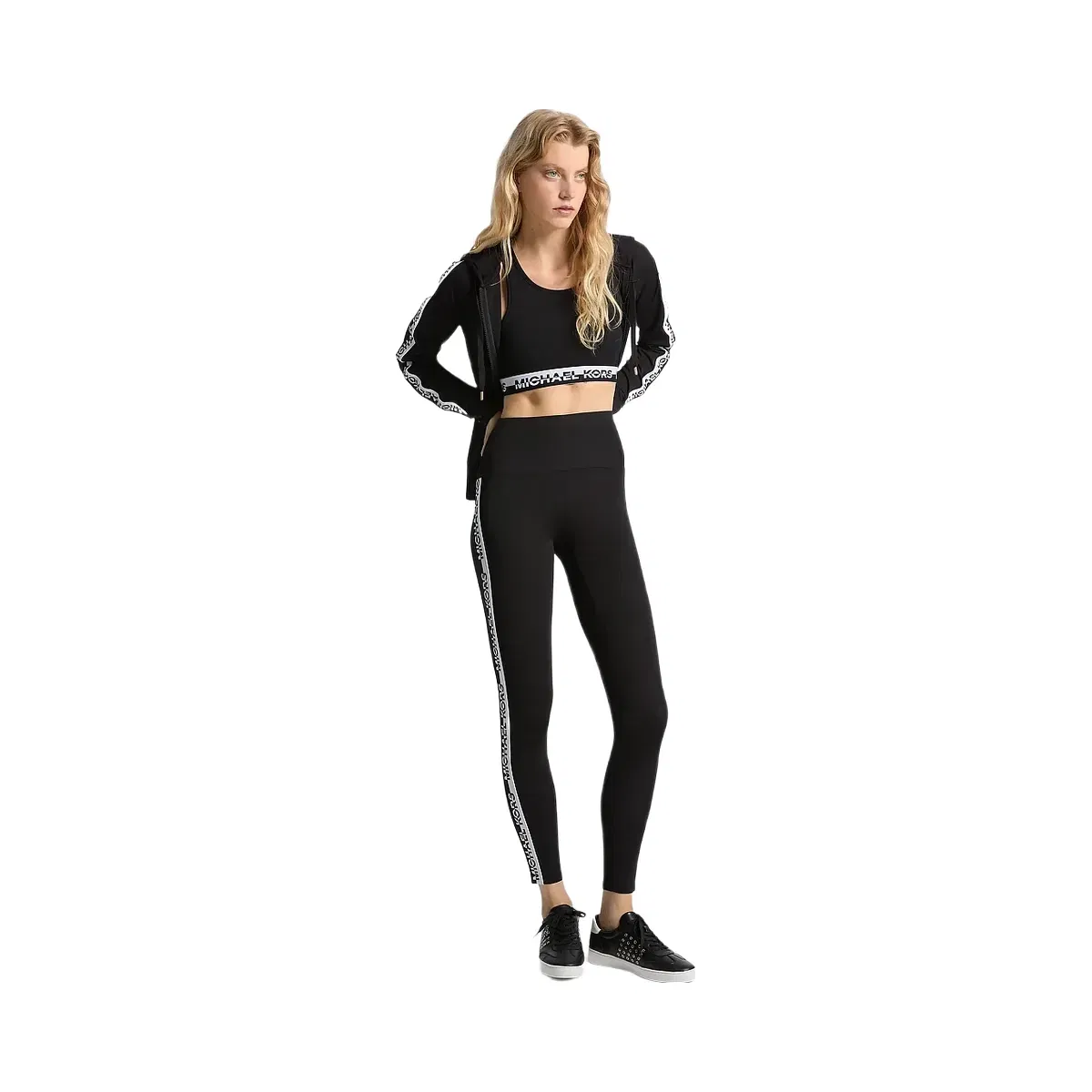 Michael Kors Stretch Knit Logo Tape High-Waisted Leggings Black