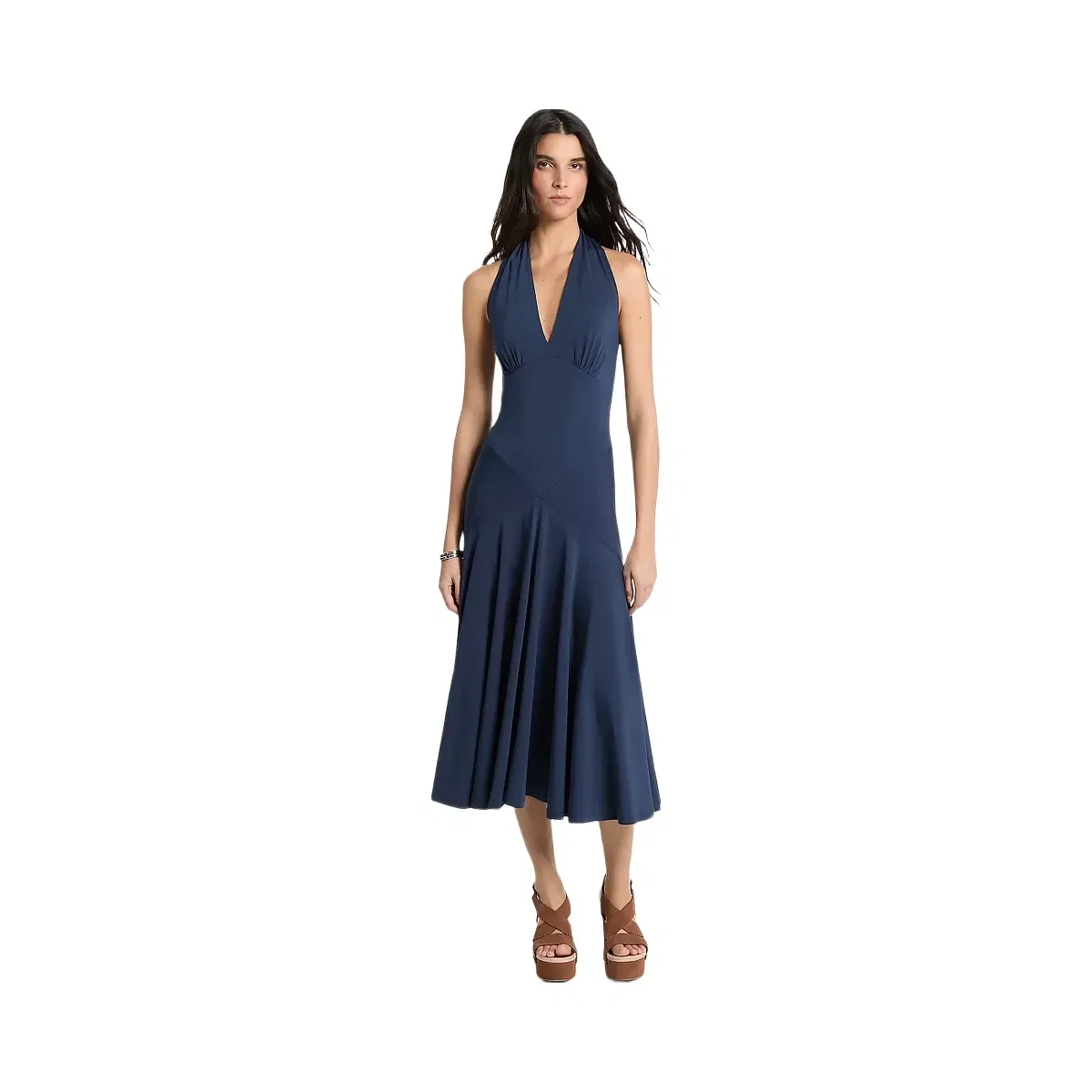 Michael Kors Stretch Matte Jersey Halter Midi Dress Midnightblue