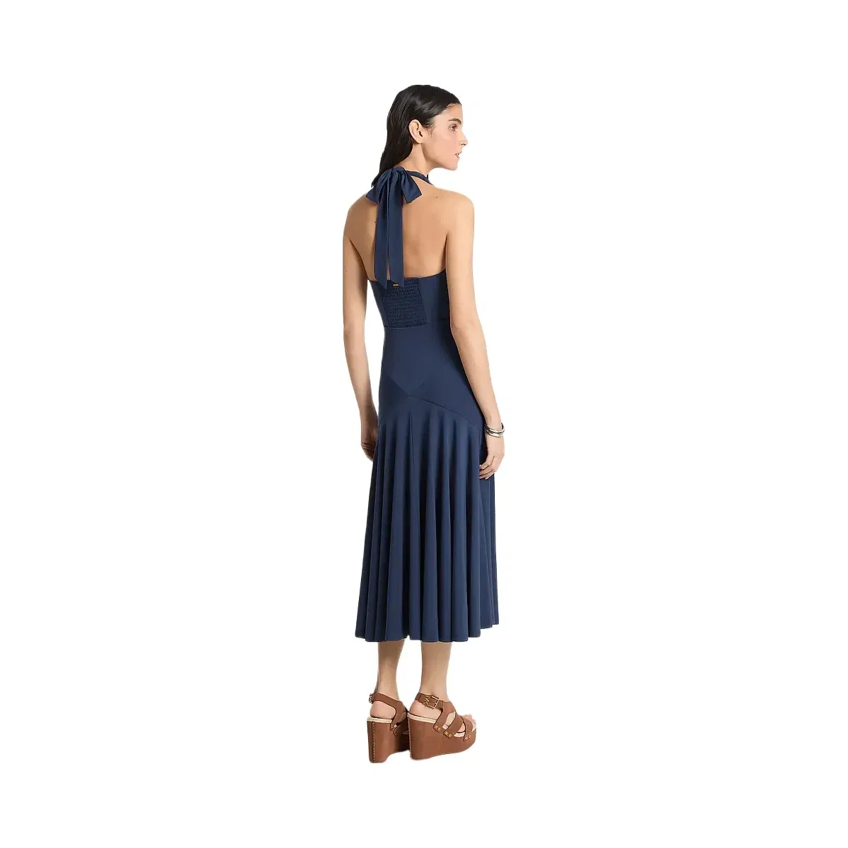 Michael Kors Stretch Matte Jersey Halter Midi Dress Midnightblue