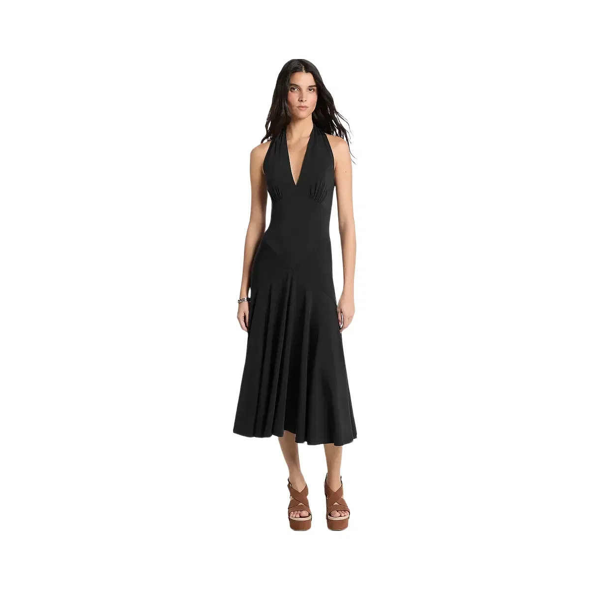 Michael Kors Stretch Matte Jersey Halter Midi Dress Black