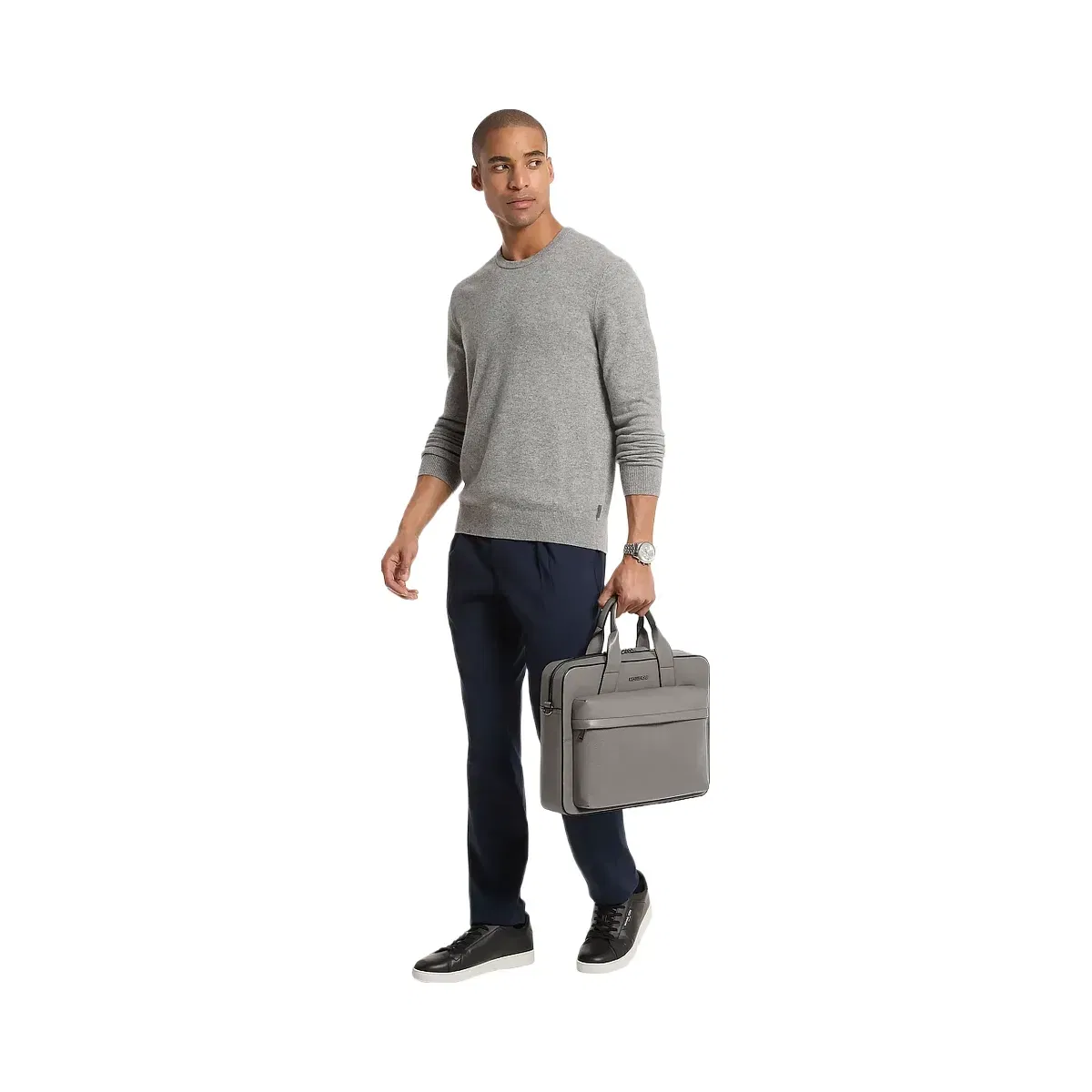 Michael Kors Pacey Medium Pebbled Leather Pocket Briefcase Pearl Grey