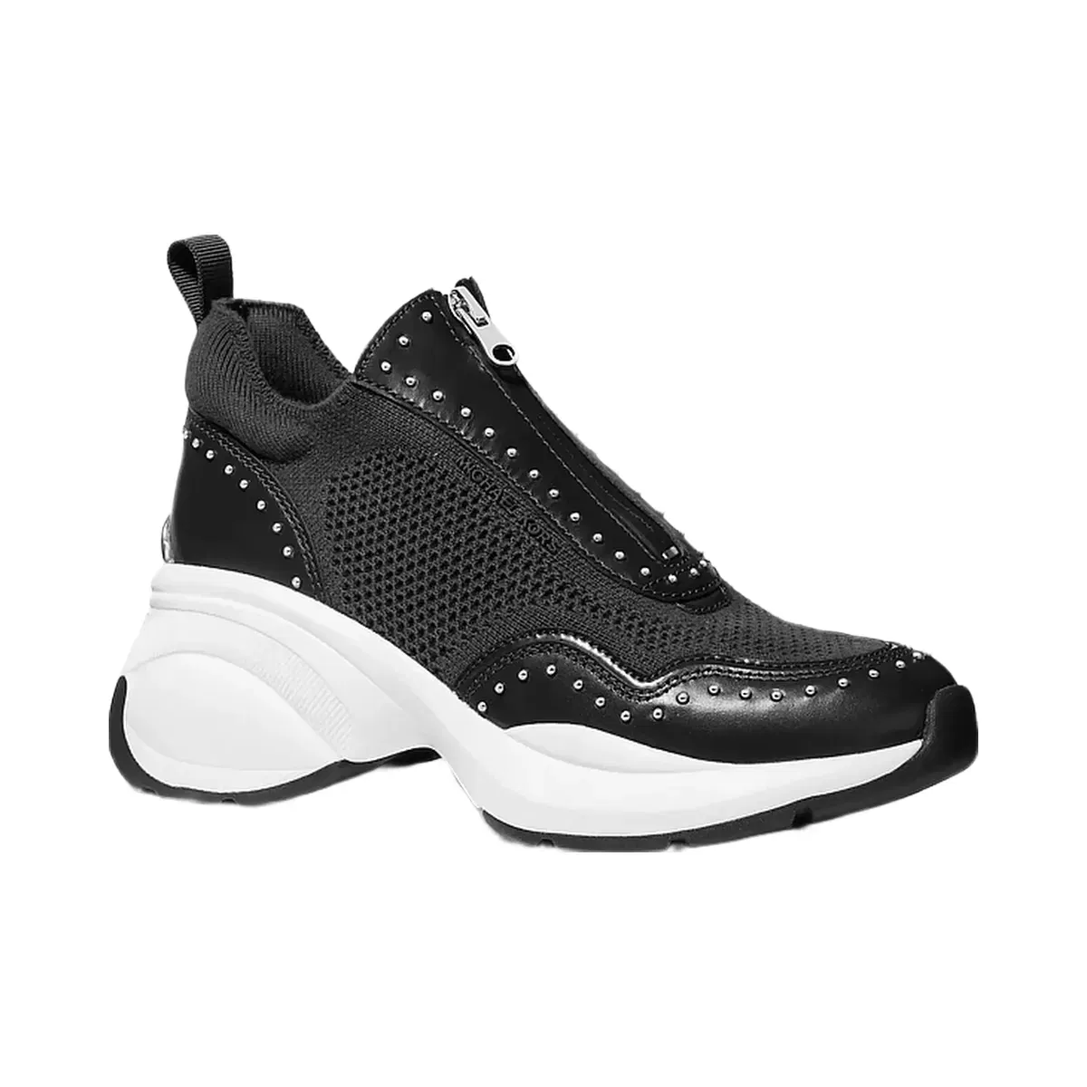 Michael Kors Zuma Studded Mixed-Media Trainer Black