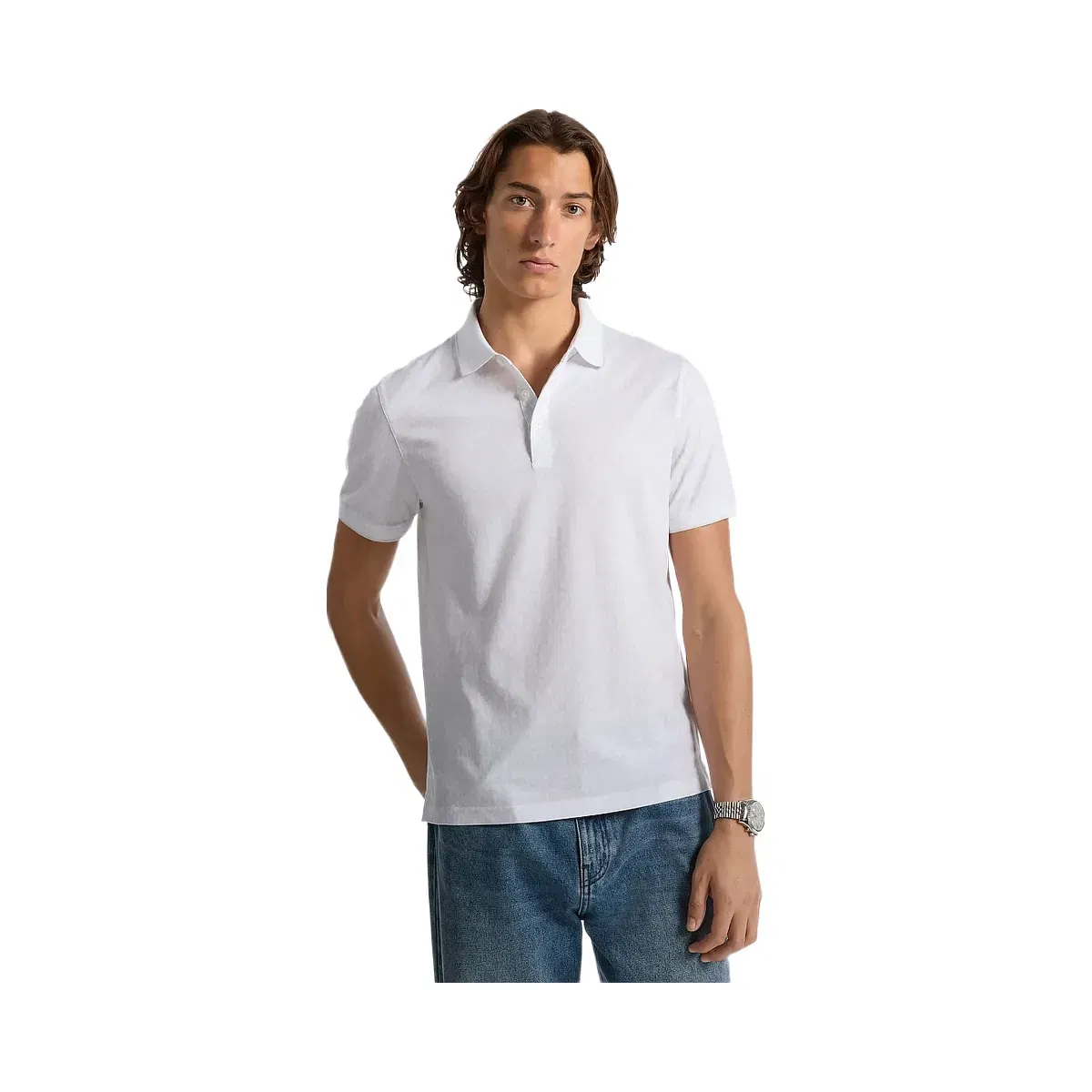 Michael Kors Greenwich Signature Logo Print Cotton Polo Shirt White
