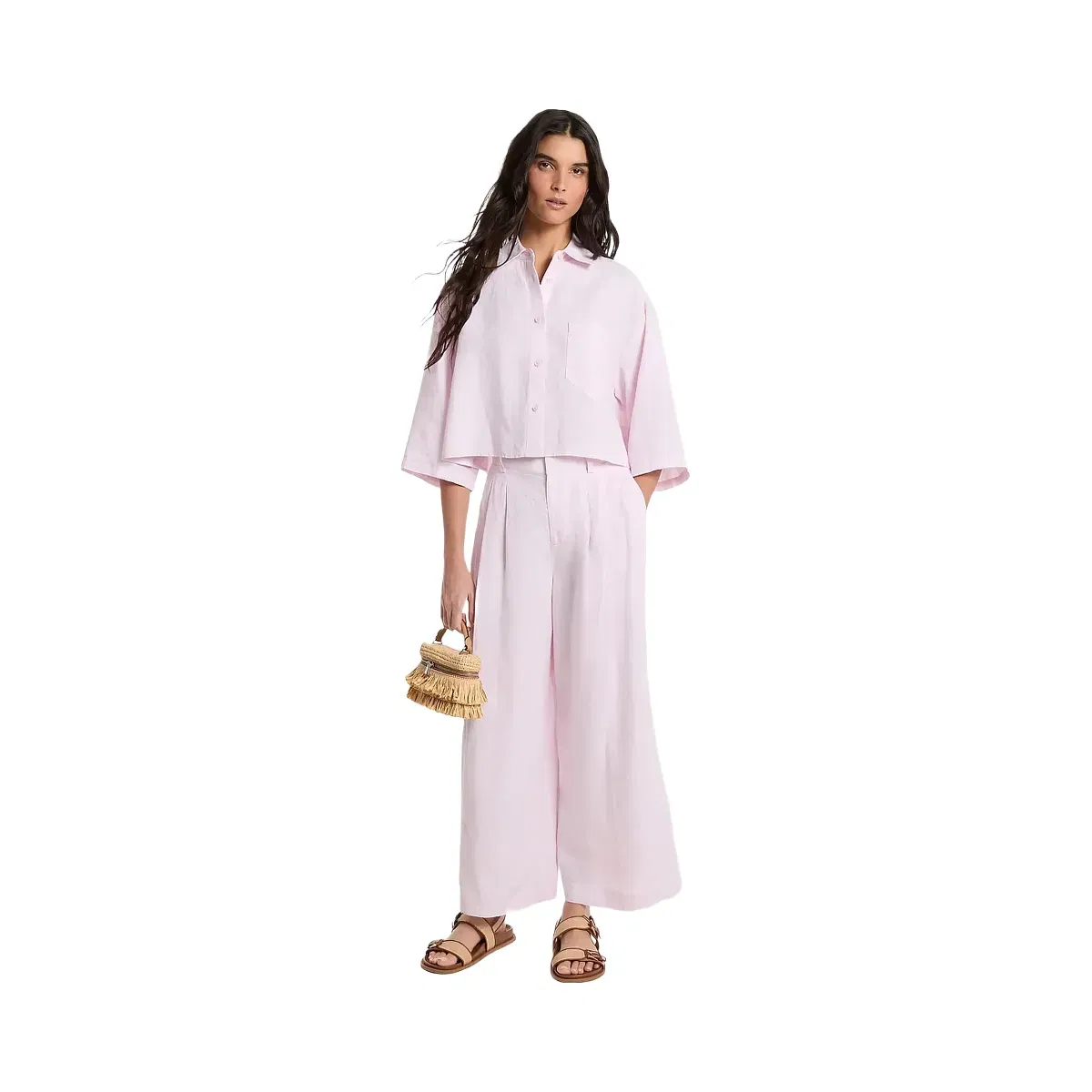 Michael Kors Pleated Linen Wide Leg Pants Lt Bouquet