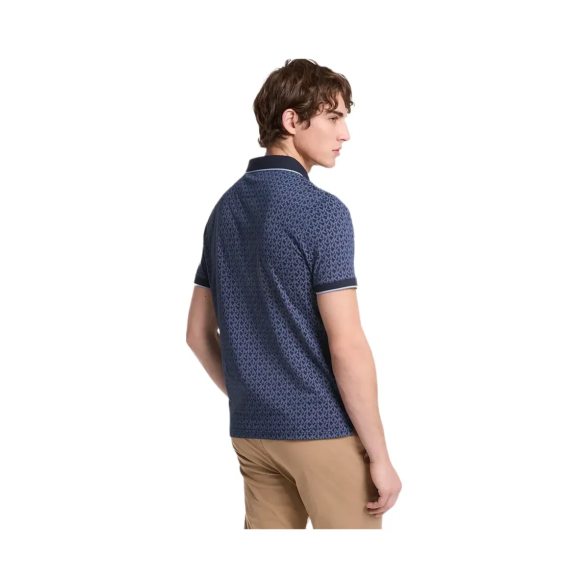 Michael Kors Greenwich Signature Logo Print Cotton Polo Shirt Midnight