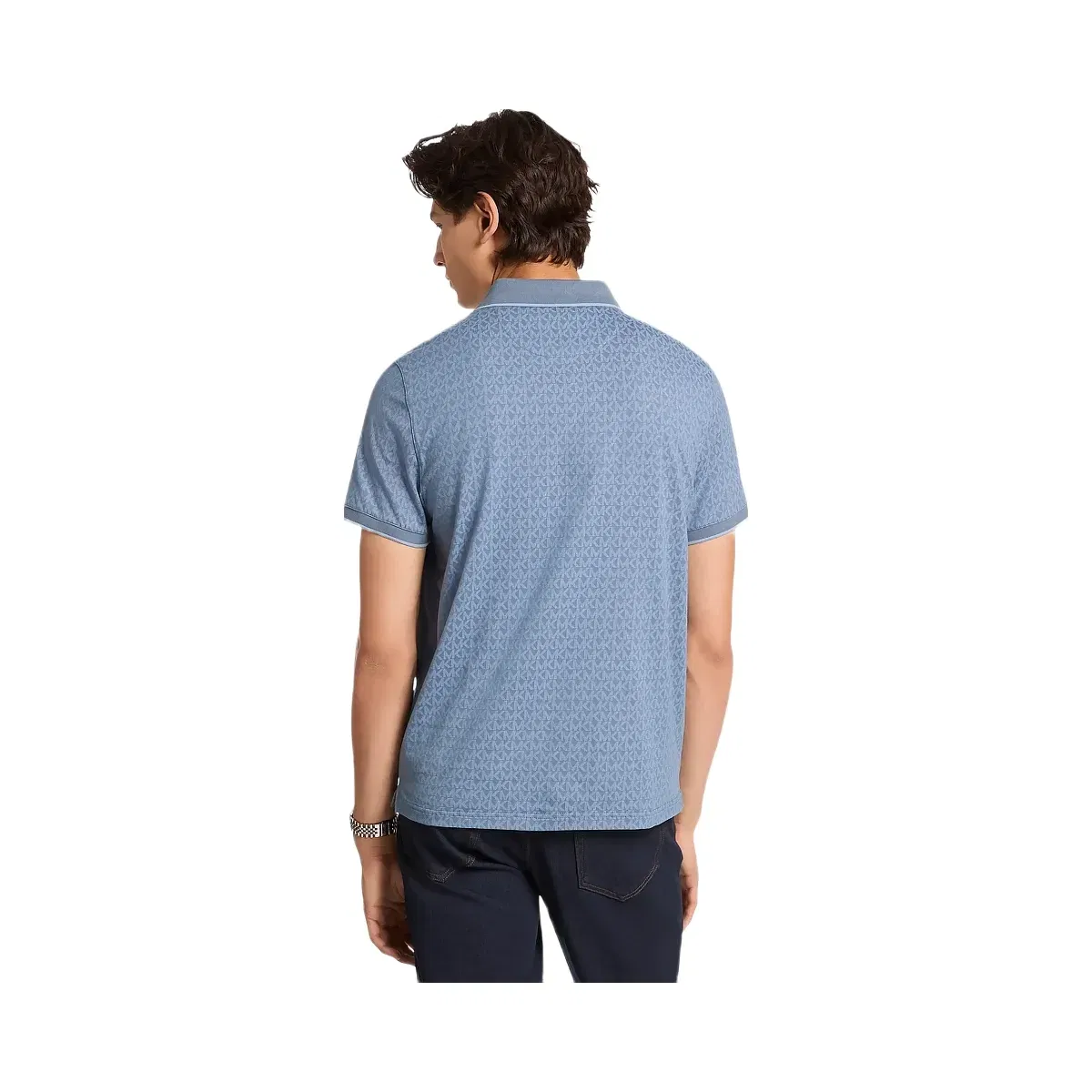 Michael Kors Greenwich Signature Logo Print Cotton Polo Shirt Denim