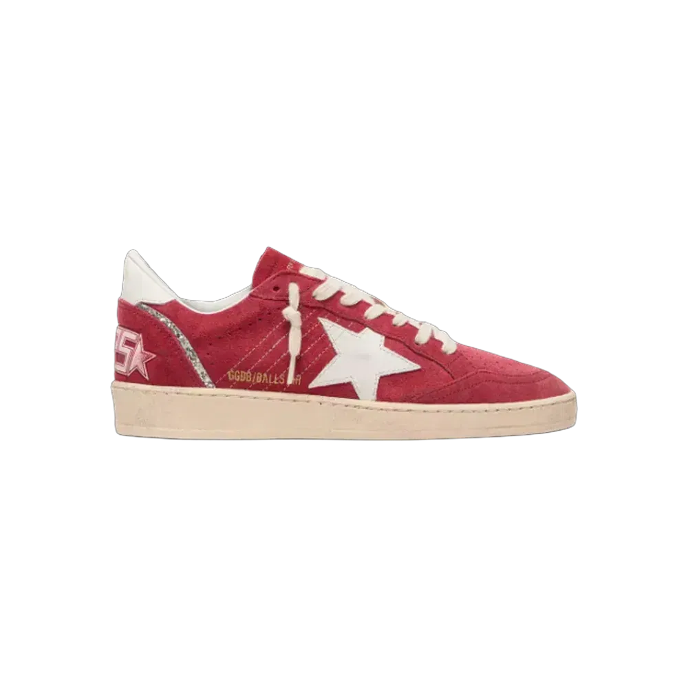 Golden Goose Ball Star In Red Suede With White Leather Star And Heel Tab