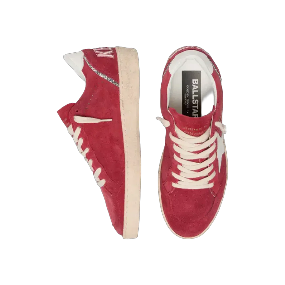 Golden Goose Ball Star In Red Suede With White Leather Star And Heel Tab