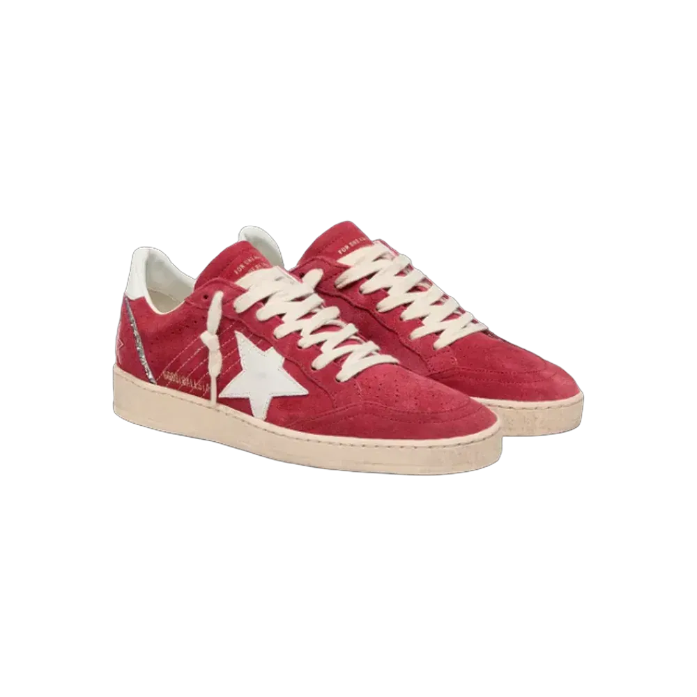 Golden Goose Ball Star In Red Suede With White Leather Star And Heel Tab