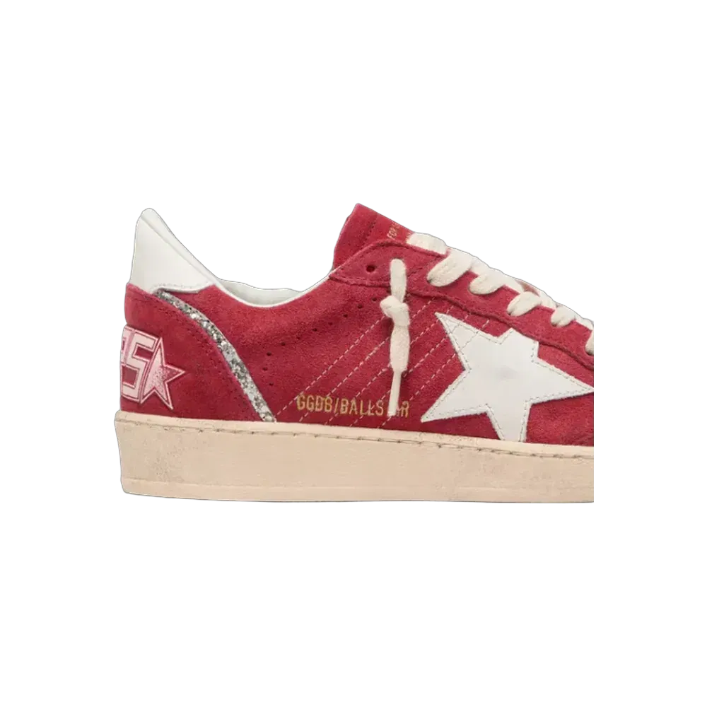 Golden Goose Ball Star In Red Suede With White Leather Star And Heel Tab