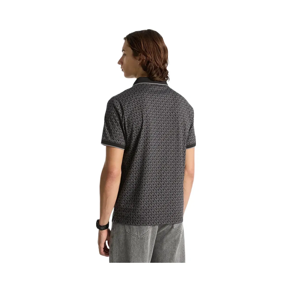 Michael Kors Greenwich Signature Logo Print Cotton Polo Shirt Black