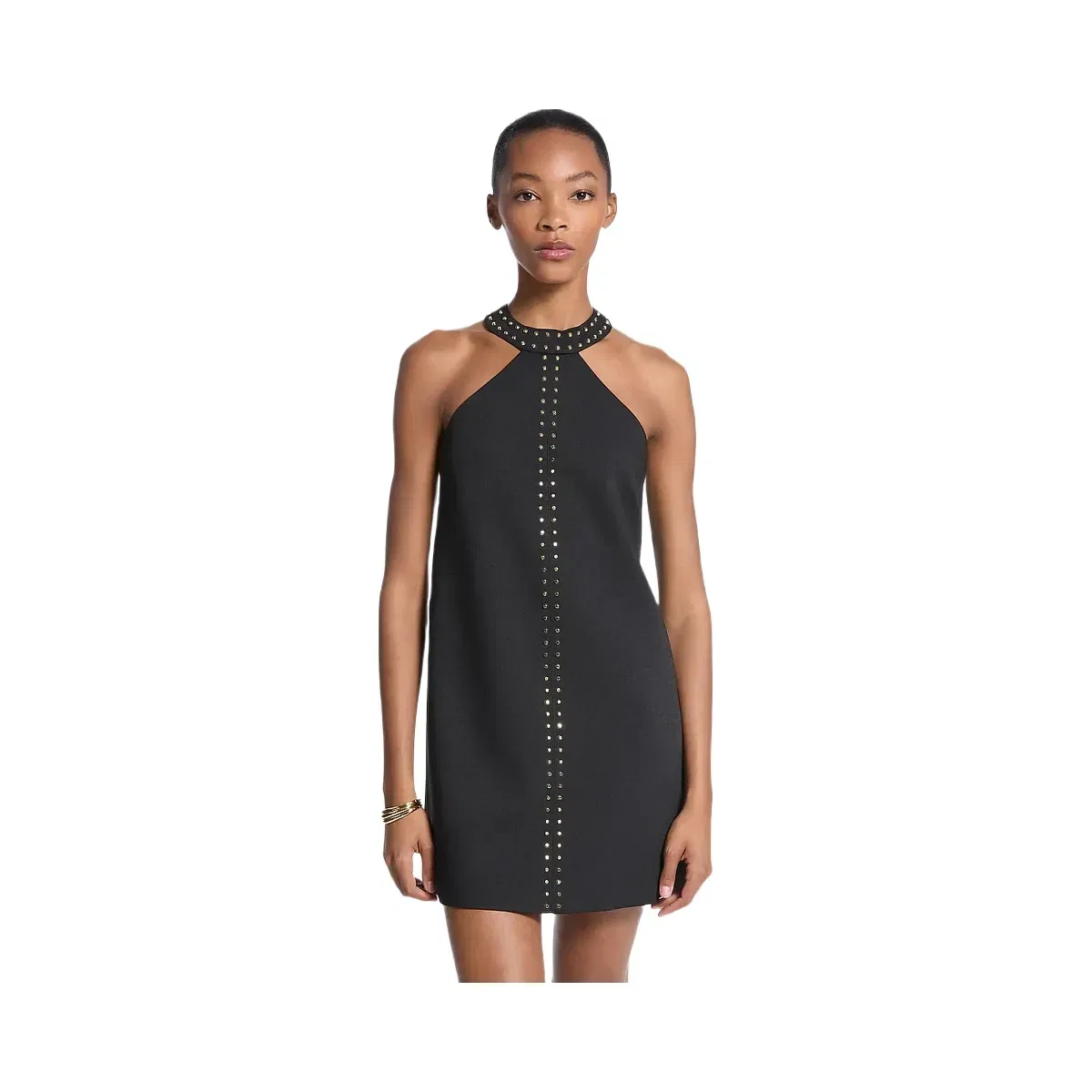 Michael Kors Studded Stretch Crepe Halter Mini Dress Black
