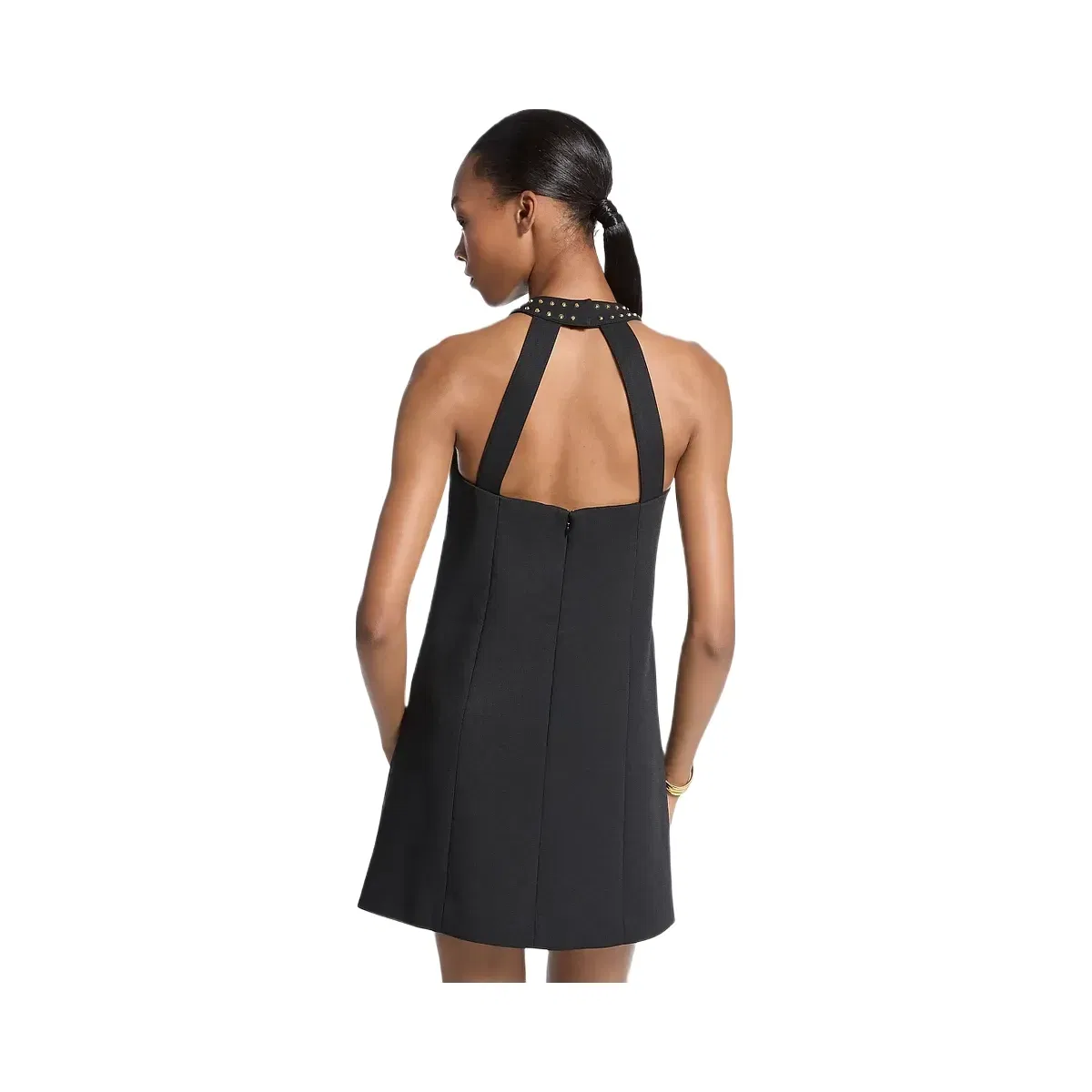 Michael Kors Studded Stretch Crepe Halter Mini Dress Black