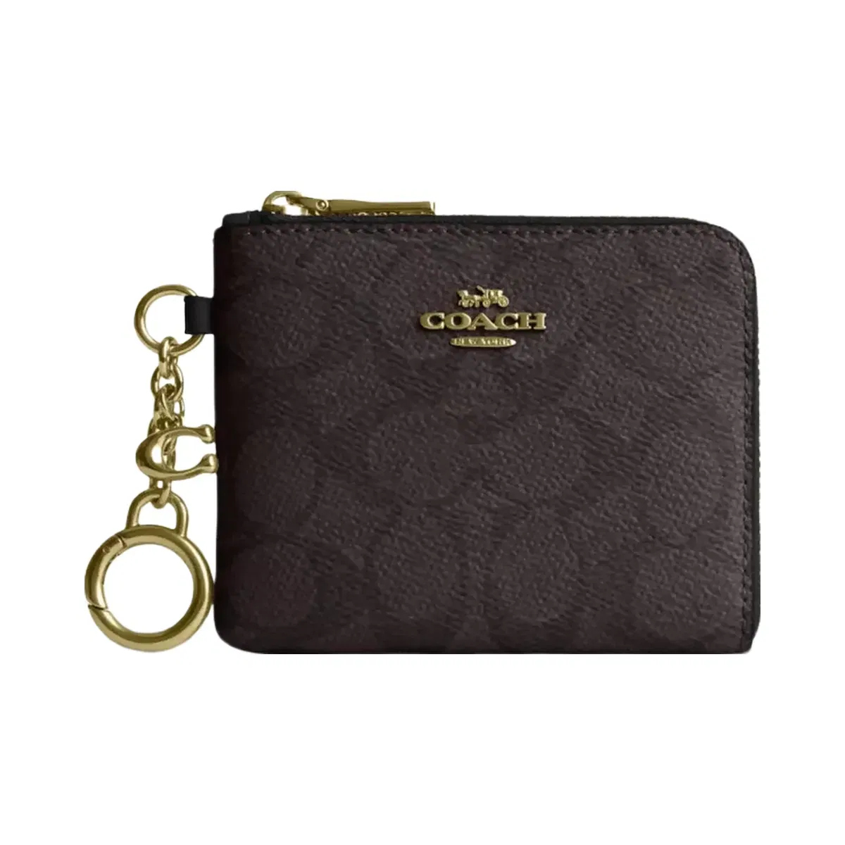 Coach Small Corner Zip Wallet In Signature Canvas in Gold Walnut Black