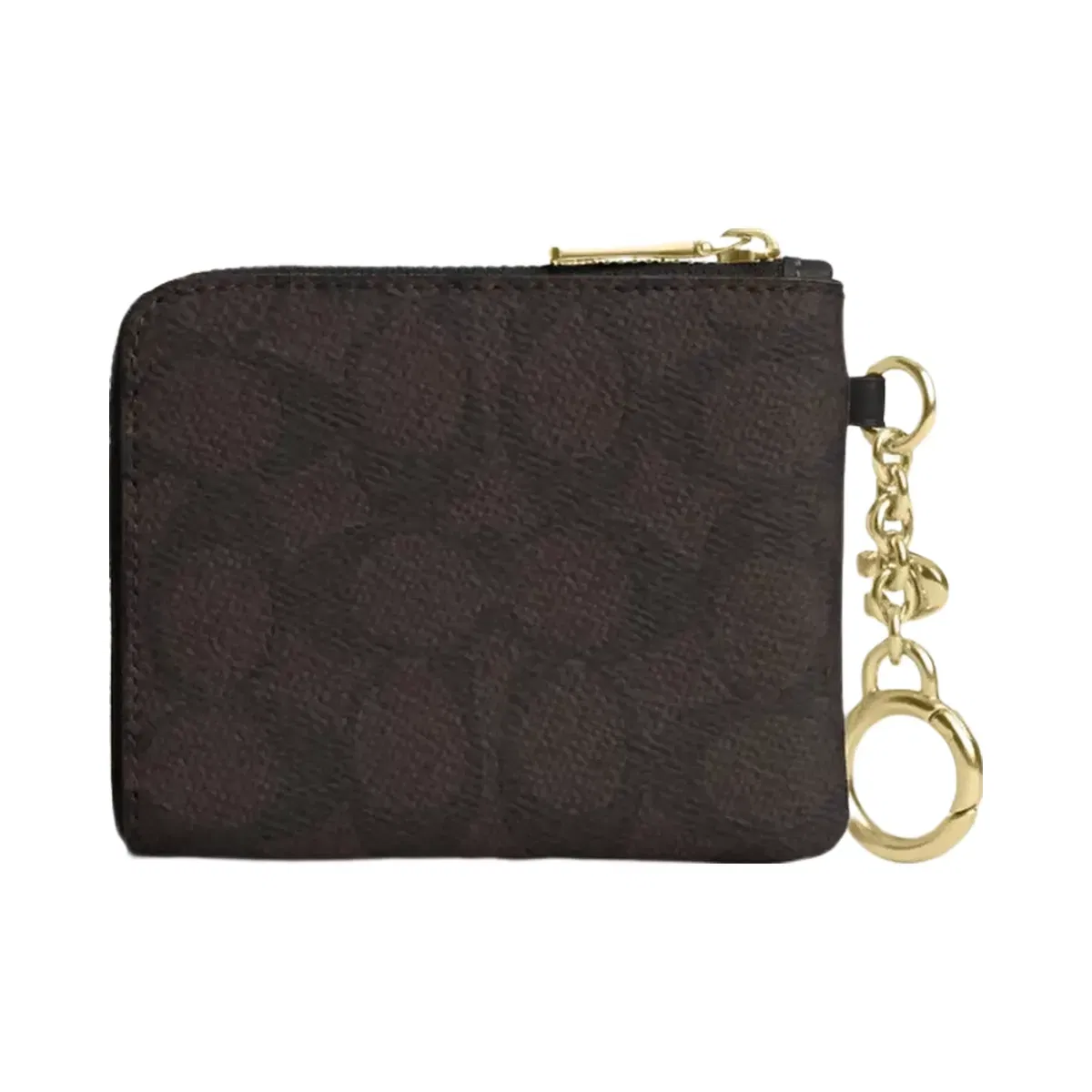 Coach Small Corner Zip Wallet In Signature Canvas in Gold Walnut Black